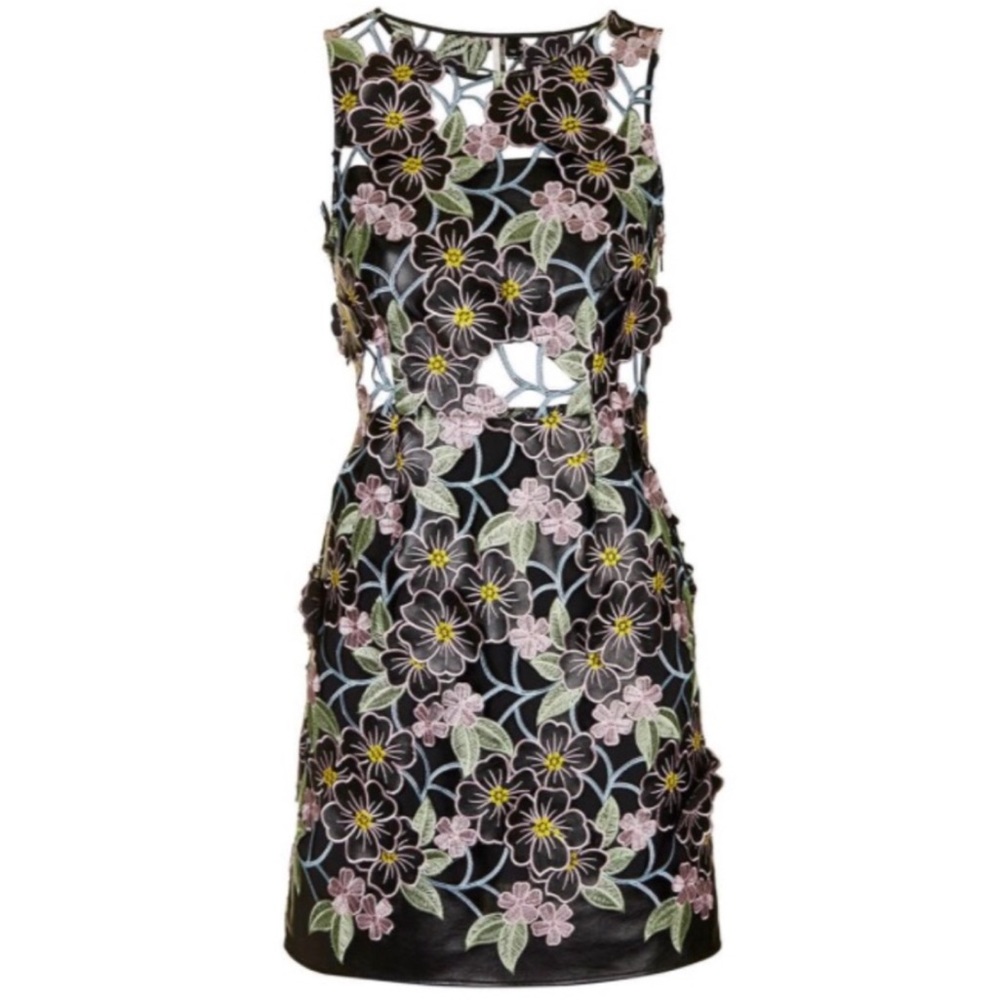 Like New Topshop Floral Appliqué & Vegan Leather Dress - Picture 4 of 15